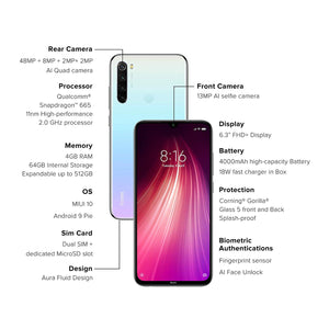 Redmi Note 8 (Moonlight White, 4GB RAM, 64GB Storage)